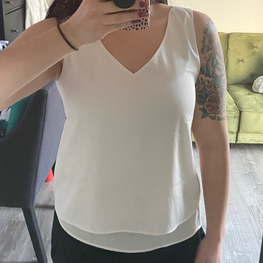 Ann Taylor Petite V Neck Chiffon Layer Blouse